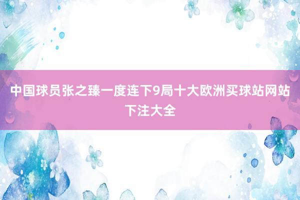 中国球员张之臻一度连下9局十大欧洲买球站网站下注大全