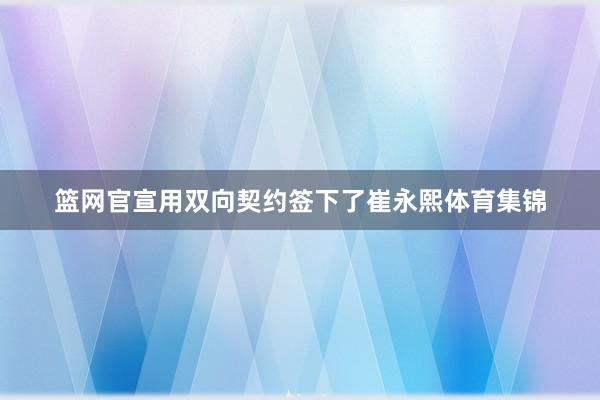 篮网官宣用双向契约签下了崔永熙体育集锦